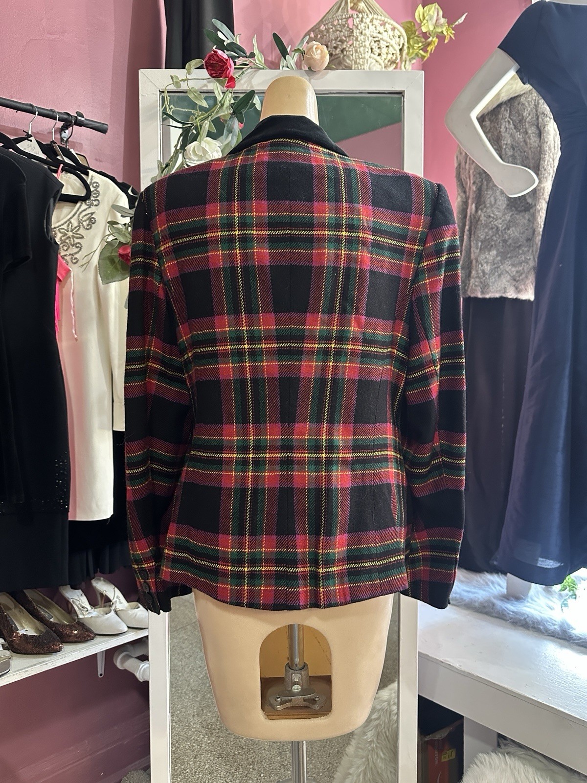 Vintage 80s 90s Structured Blazer Plaid Purple Green Holiday Tailored Diana M
