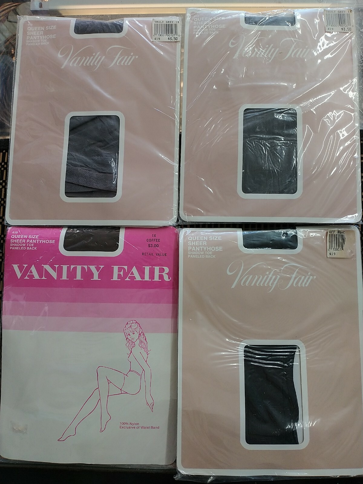 Lot Of 4 Vintage Vanity Fair Queen Size 1X Pantyhose Coffee (Brown) Grey Black