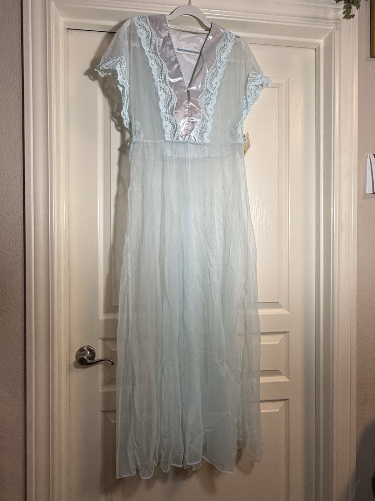 NWT VTG 60s JCPenney Aqua Sheer Peignor Set Sheer Lace Robe & Nightgown NO BELT