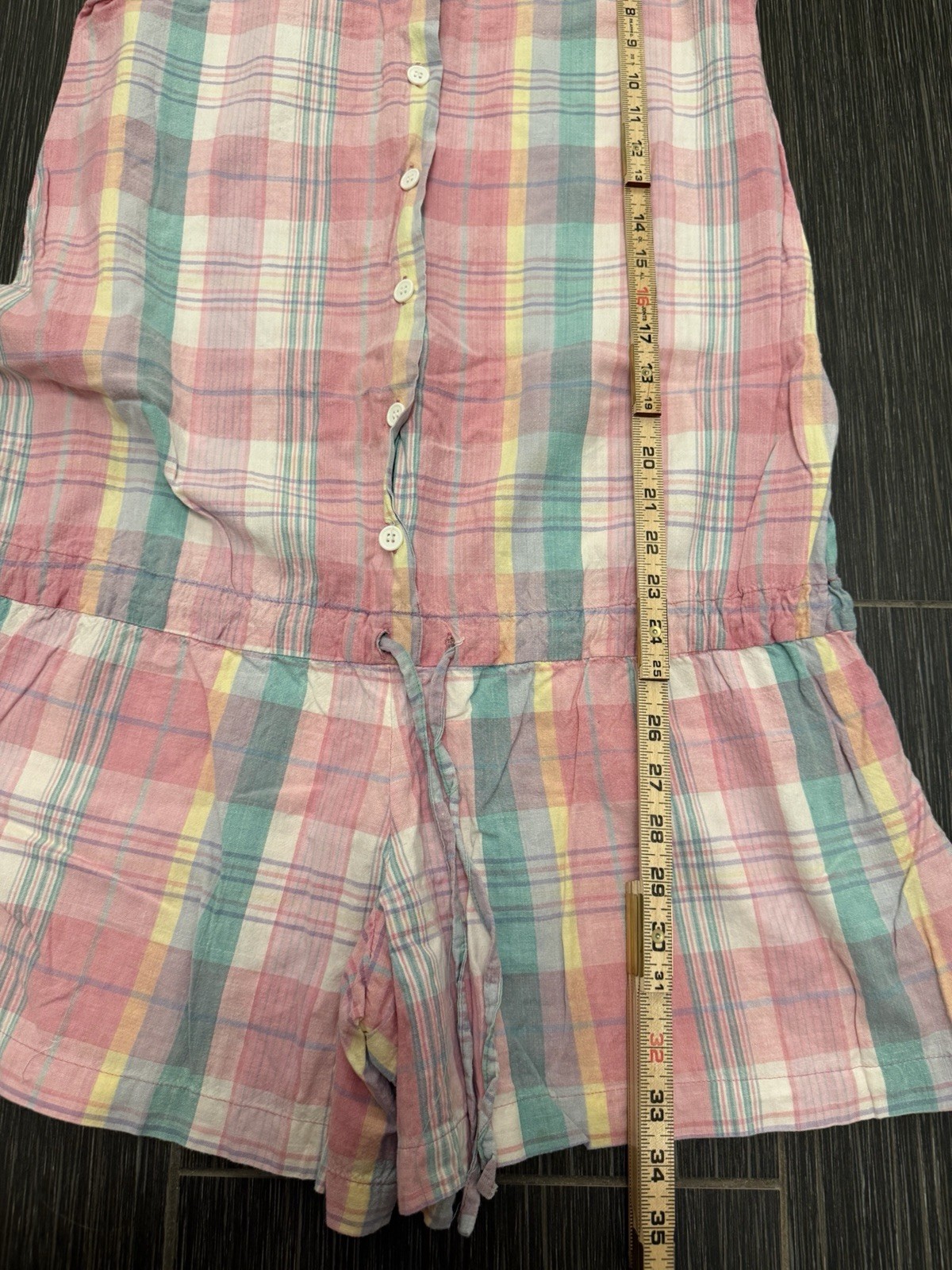 Vintage 90’s Take Nine Maternity Romper Sz S Pastel Plaid Drop Waist Button Up