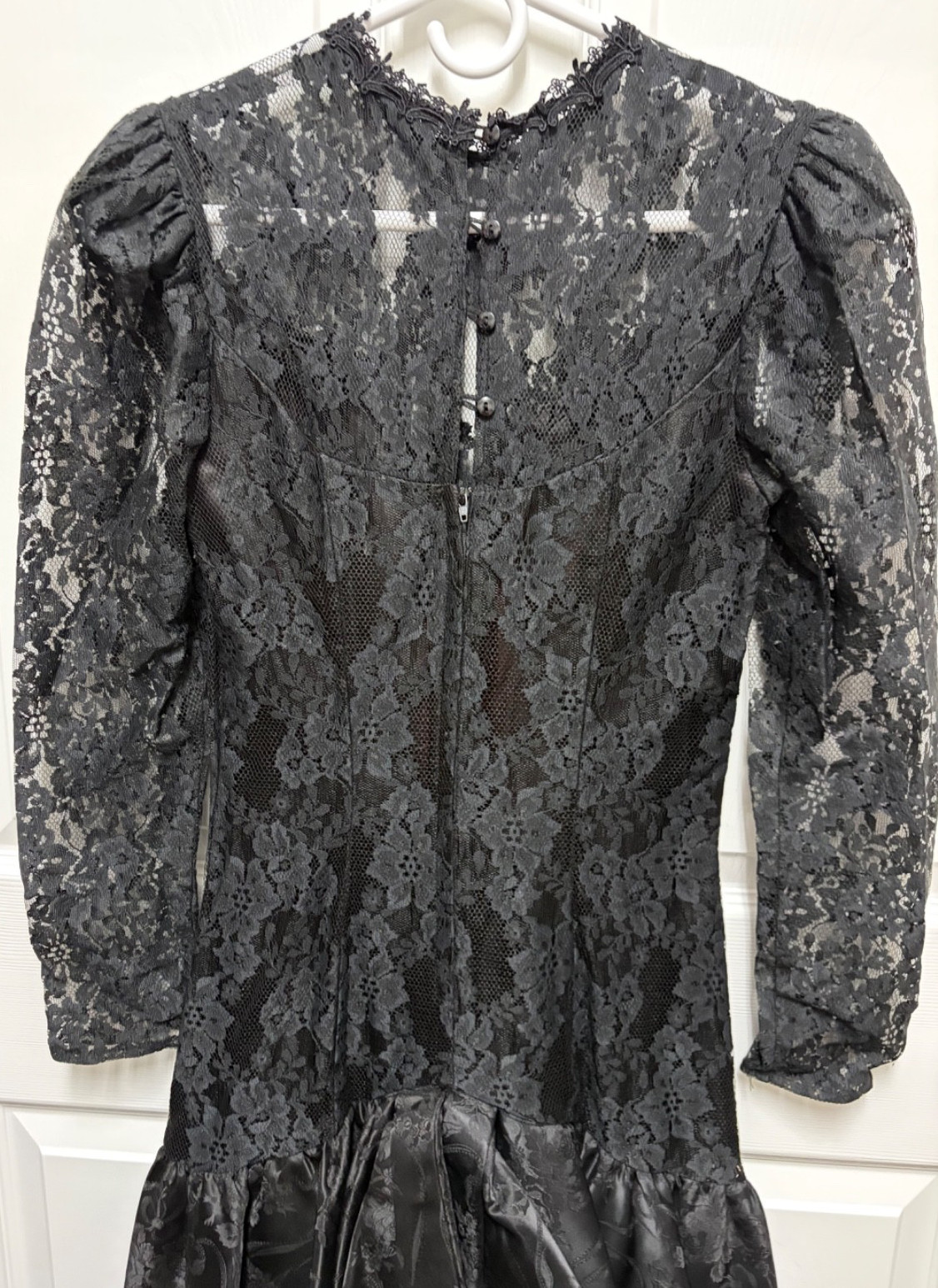 vtg Scott McClintock 80s Black dress Lace bodice drop waist Brocade satin bottom