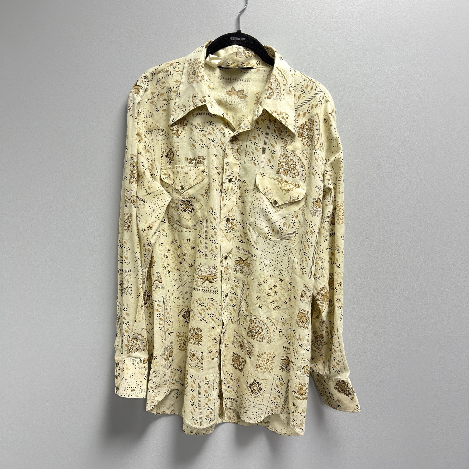 Vintage Sears Western Wear Pearl Snap Shirt Women’s L 16-16½ Beige Floral Paisly