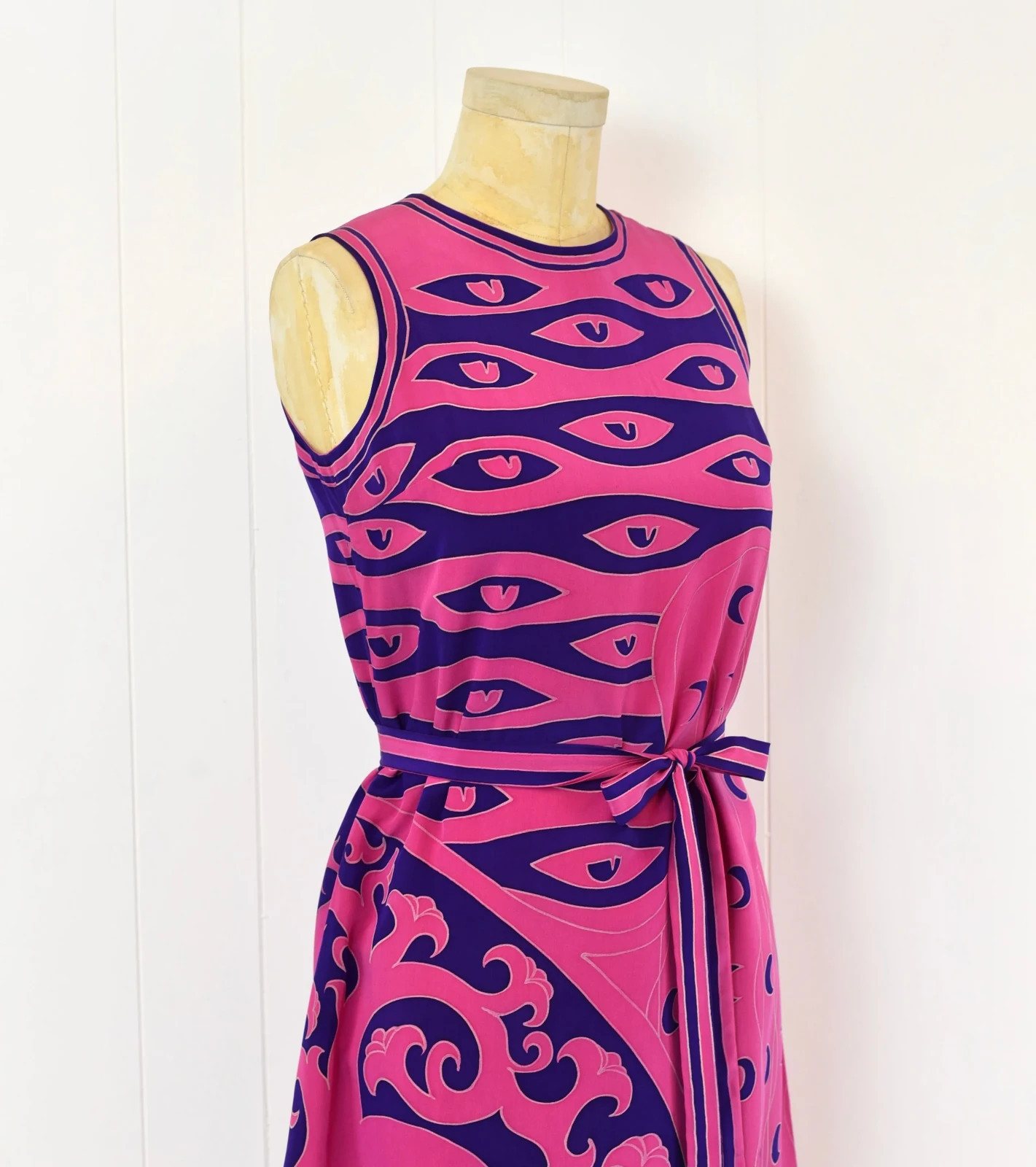 Vintage Chloé Pink Purple Silk Printed Dress with Belt