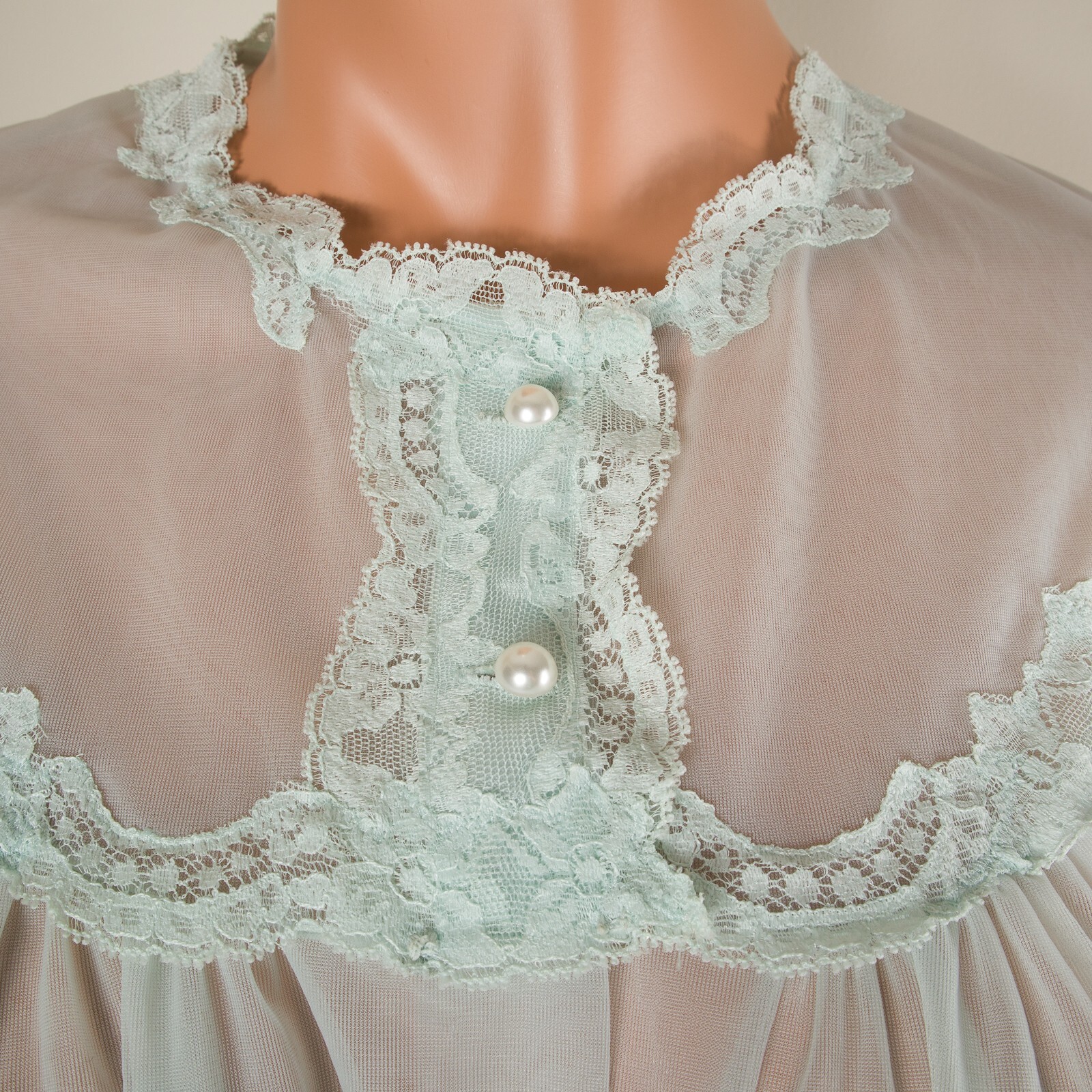 💖 SHADOWLINE Double Chiffon Mint Green Peignoir Robe Gown Nylon Full Length S