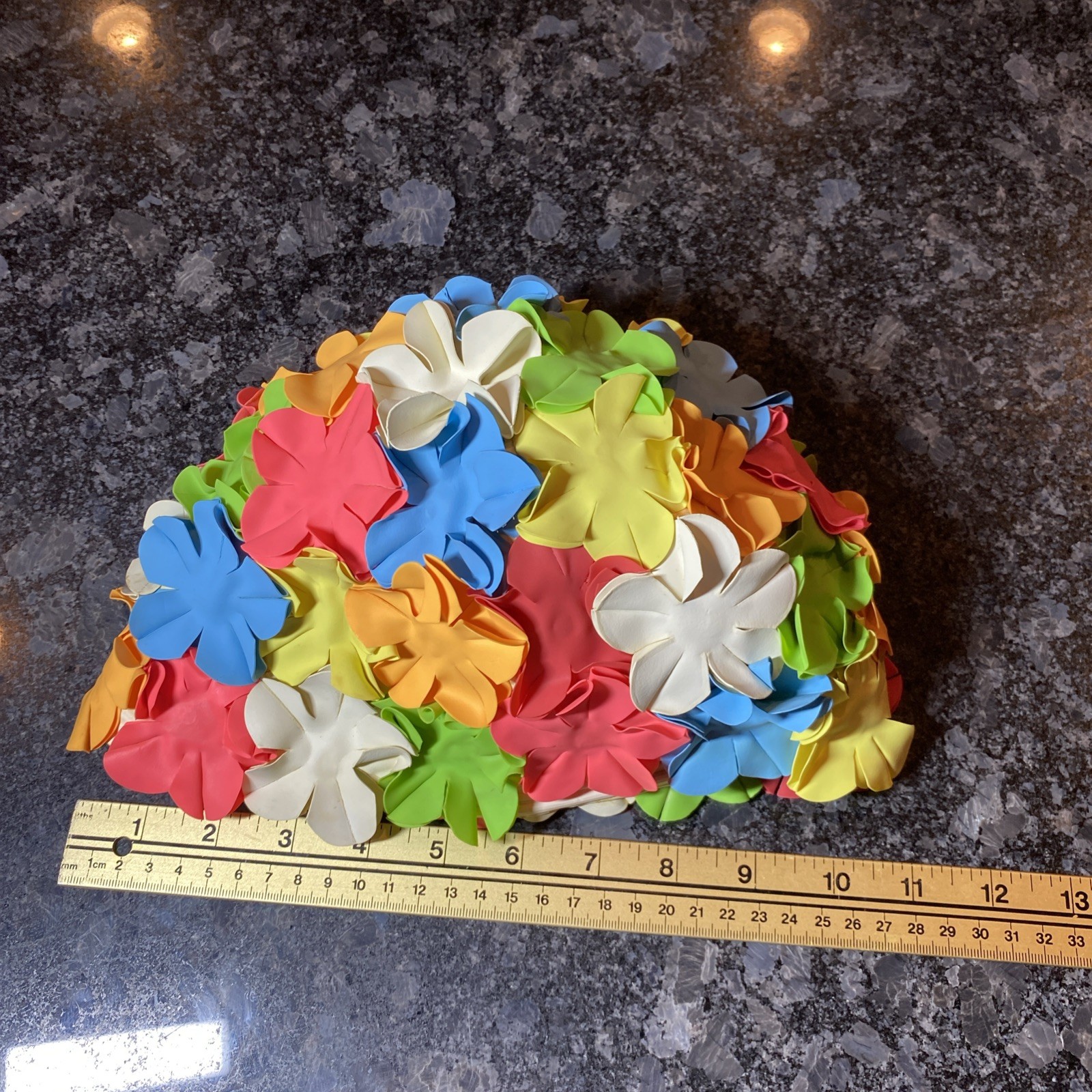Vintage Swim Cap Flower Multicolor Rubber Petal 1960s Retro Style Bathing Cap