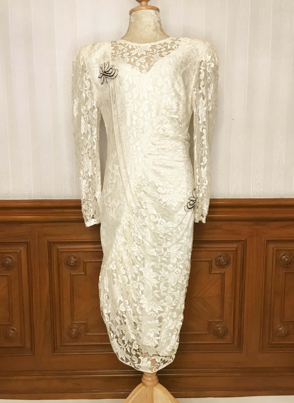 Vintage A La Carte California Lace Formal Party Dress Gown Ivory Sz 11/12 USA