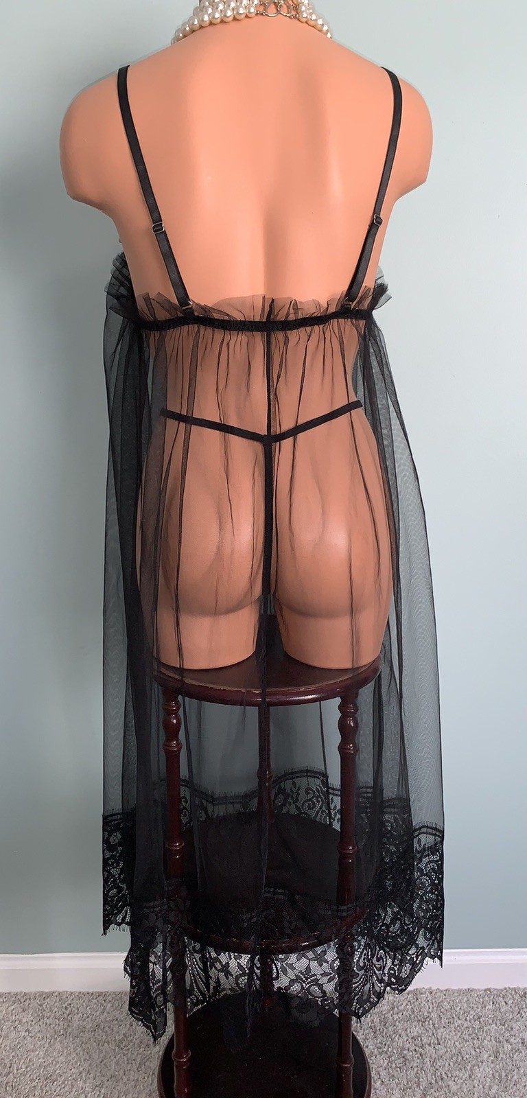 NEW SHEER Chiffon Nightie Nightgown Negligee 1X Panty Satin Ribbons 2pc set
