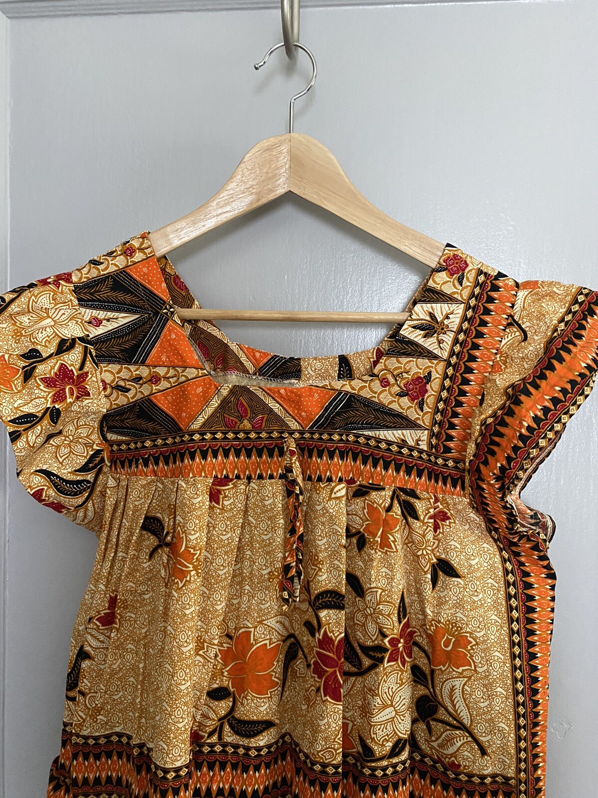 Mayette 100% Cotton Colorful Printed Short Sleeve Short Vintage Dress Sz L