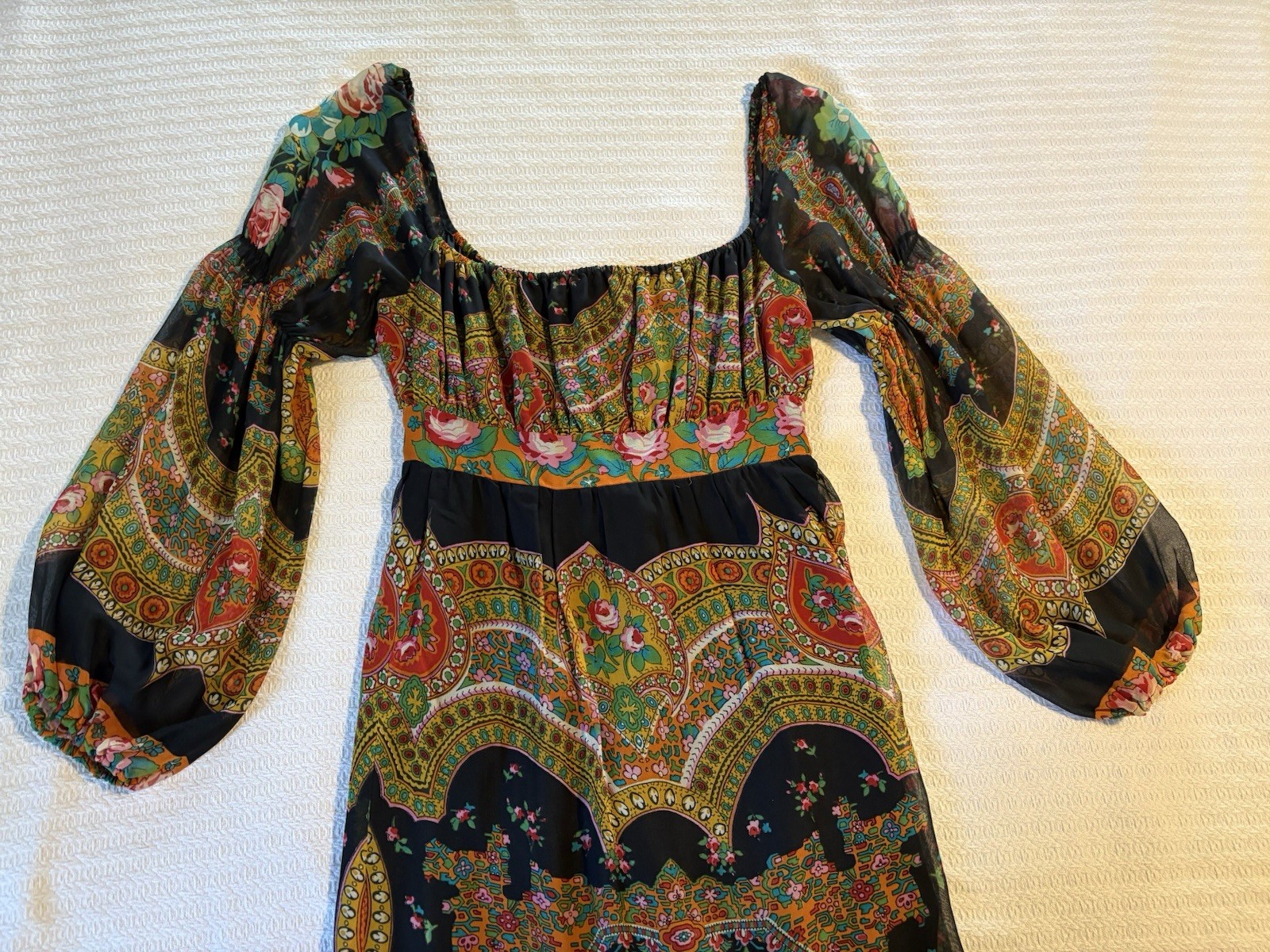 Vintage 60s Original Medieval Psychedelic Maxi Dress Mad Whirl Boho Renaissance