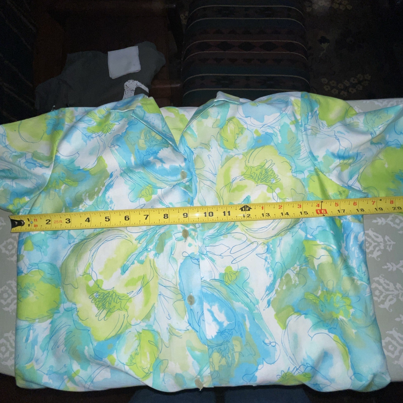 Vintage 50’s Water Color Floral Design Polished Cotton Button Front Blouse S/M