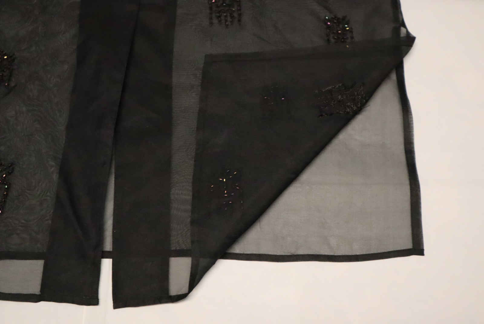Vintage 1980s Chicos Design 100% silk embellished black sheer buttons up dress 2