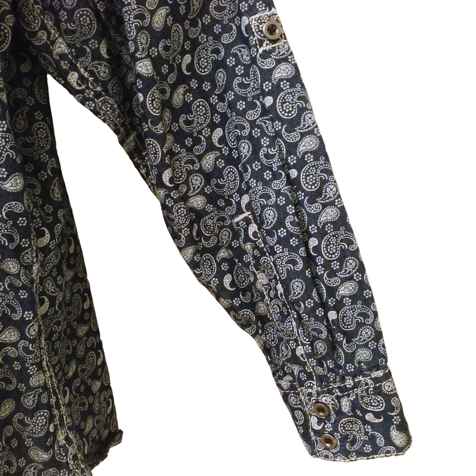 Seven7 Luxe Top Shirt Plus(18/20) Paisley Chambray Cotton Pockets Button-up Navy