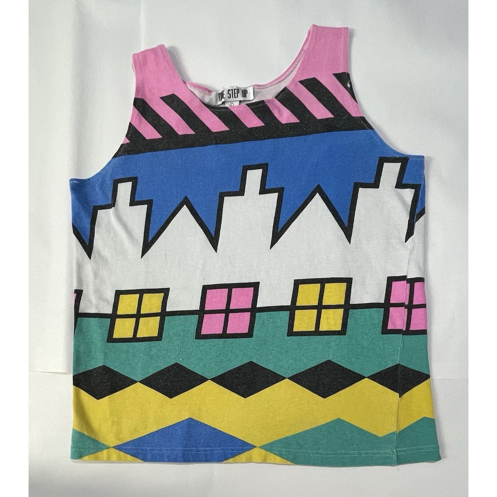 VTG 80s One Step Up City Scape Top SZ L (Faded See Flaws