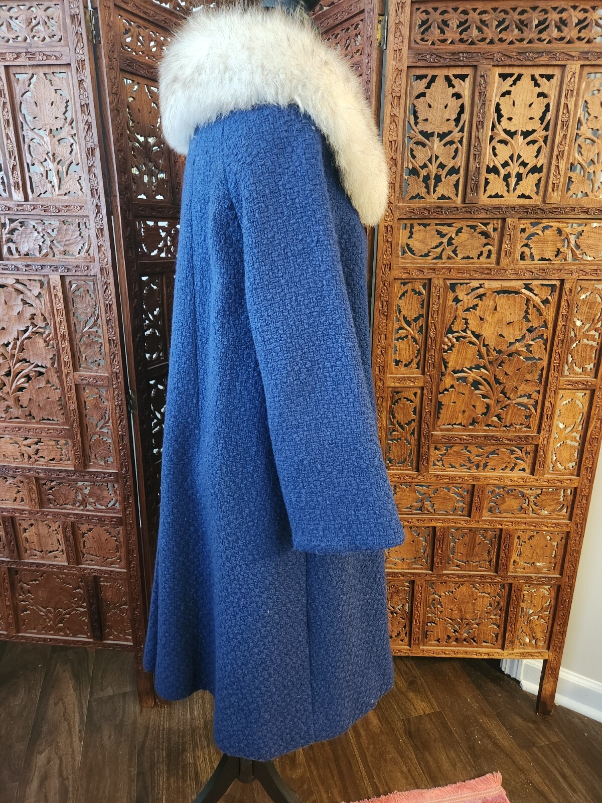 Vintage 1960s A-Line Wool and Fox Fur Coat, Size L