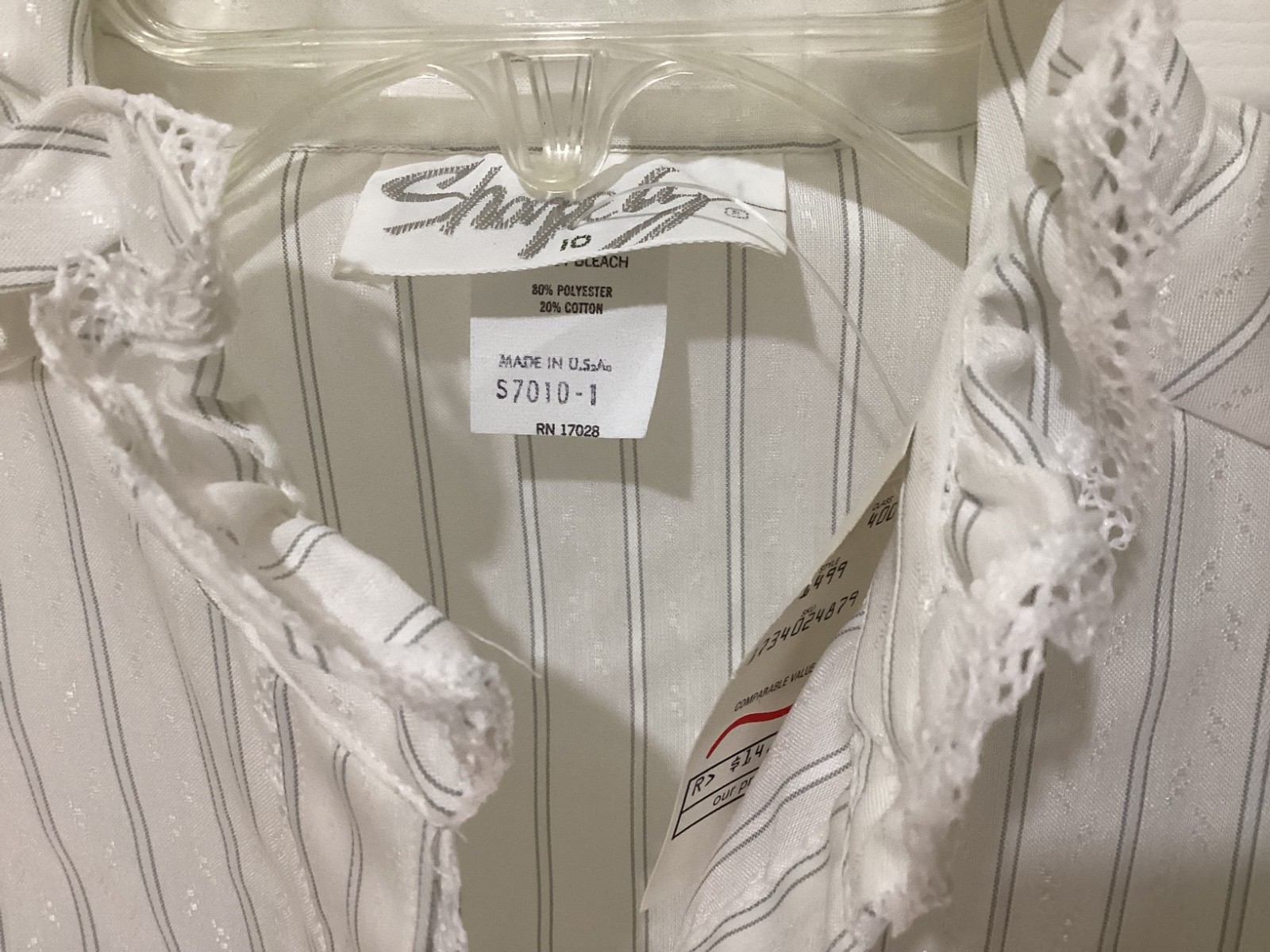 VTG 80s 90s Shapely Striped Ruffled Collar Shirt Button Down~10~NOS ~NWT