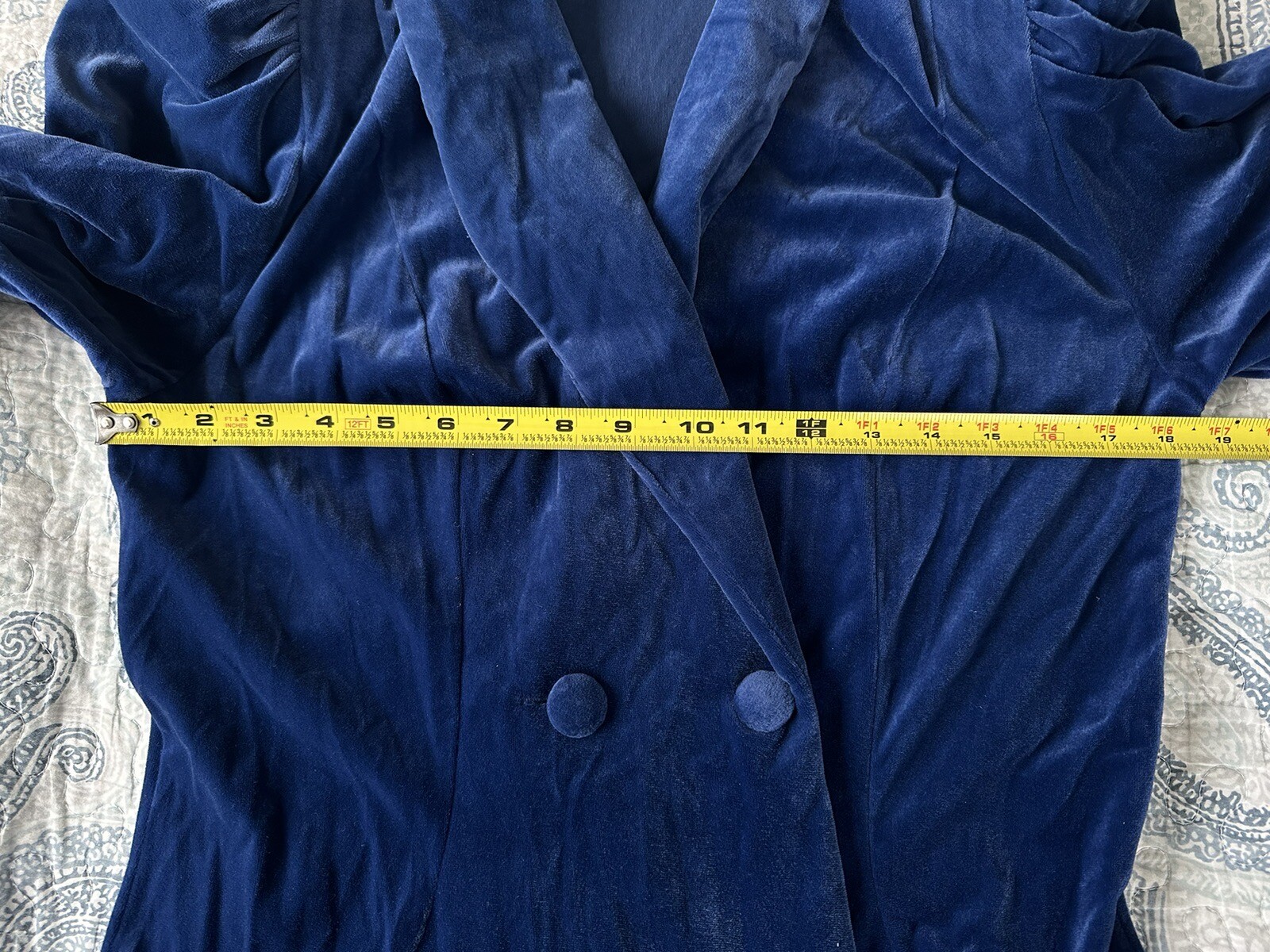 Vintage Miss Elaine Long Blue Velvet Bathrobe Double Button Very Regal- POCKETS