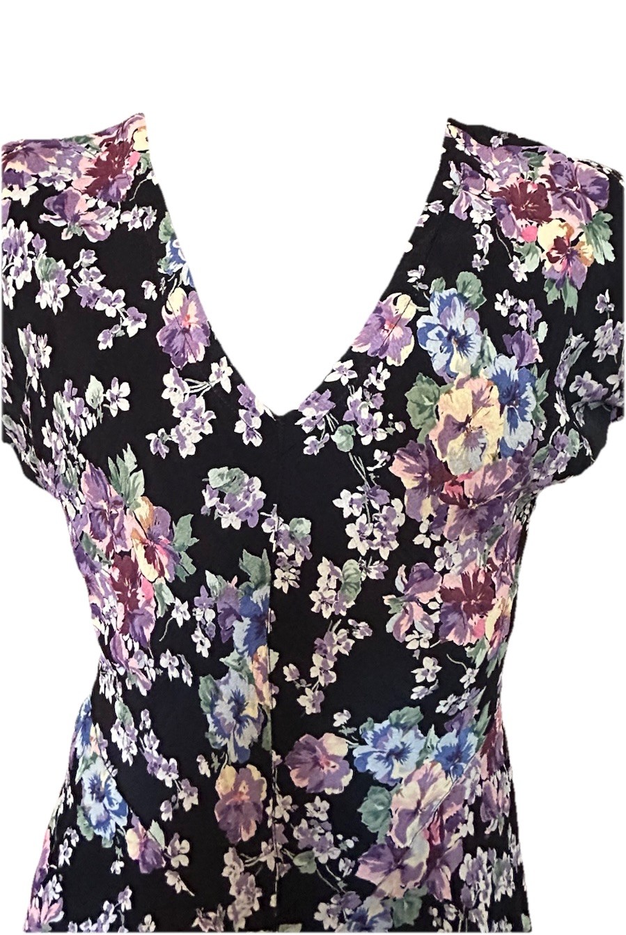 VTG 90’s Starina Bias Cut Floral Midi Dress M 90’s Does 40’s