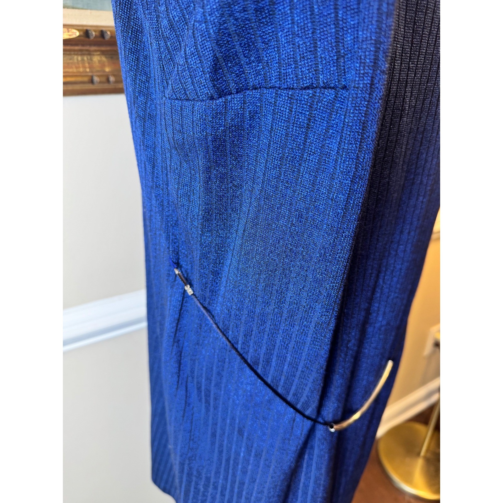 Pride & Joy Vintage Blue Metallic Ribbed Knit Dress and Cardigan Set Size 18W