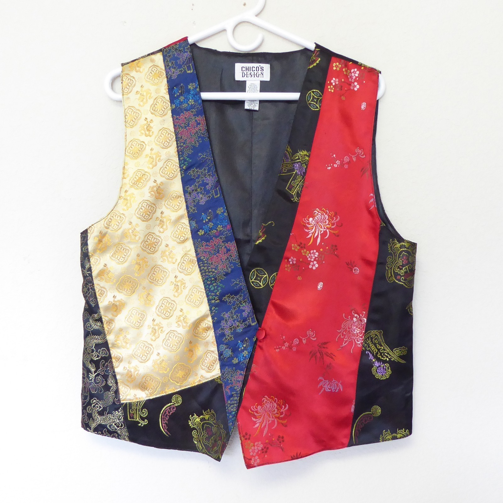 1990s Vintage Chico’s design satin asian chinese brocade patchwork vest size L