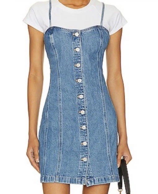 Levi’s Blue Denim Malene Dress Bustier Mini A Line Button Up Smocked XS