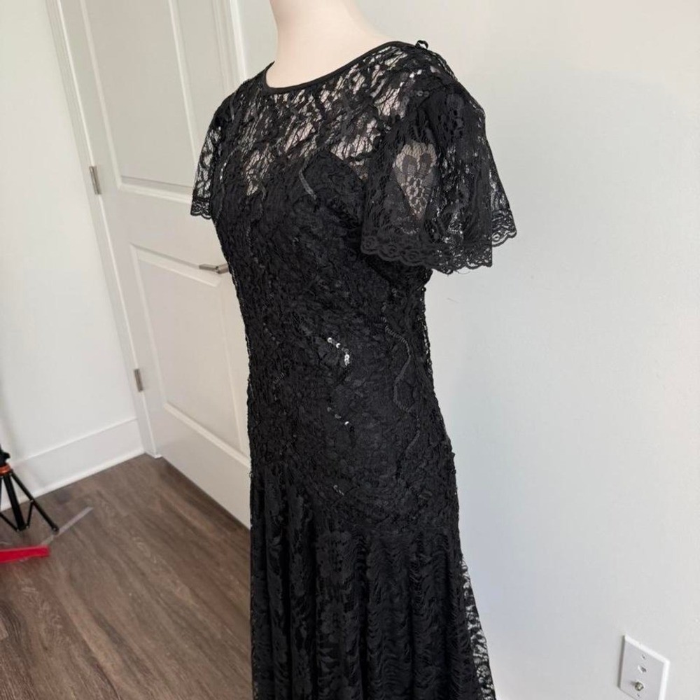 Vintage HW Collections Black Lace Sequin Midi Dress Size 10