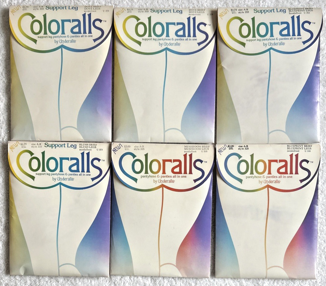 6 VTG Underalls Coloralls Pantyhose Panties All One Nylons Support Legs Size A-B
