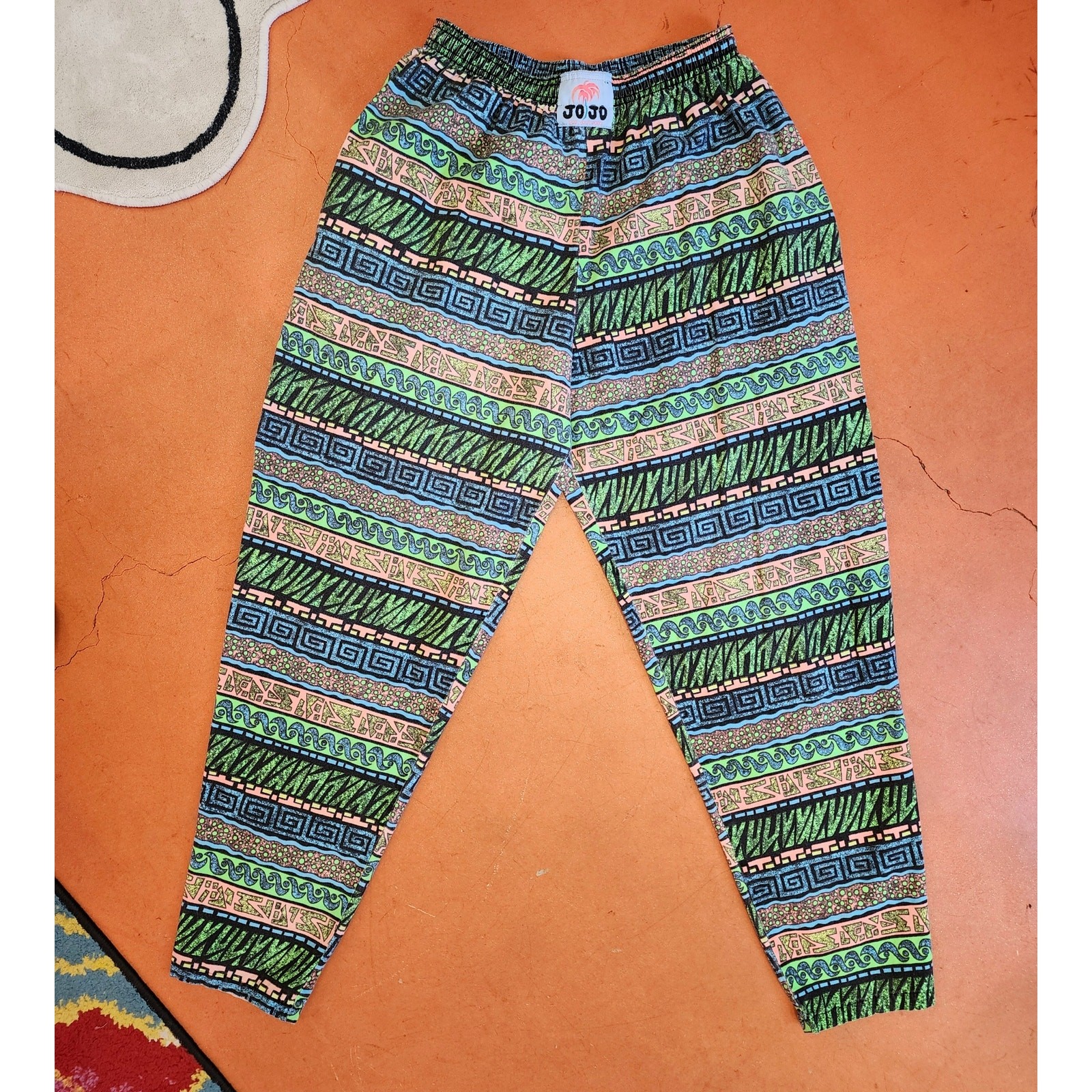 Vintage 1980’s/1990’s JoJo Green Pink Abstract Surfer Muscle Parachute Pants