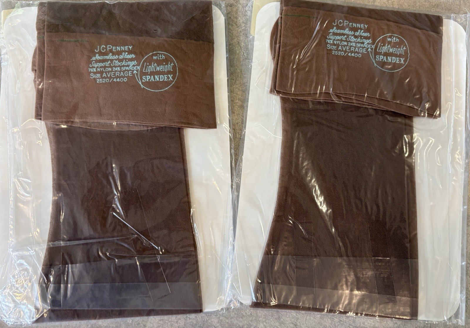 2 Pr NOS Vintage JCPenney Seamless Sheer Support Stockings Sz B Average Suntan
