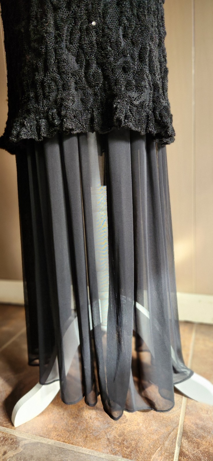 Vin: 80s Casadei Black Brocade Chiffon Rhinestone Evening Dress Beautiful Sz 18
