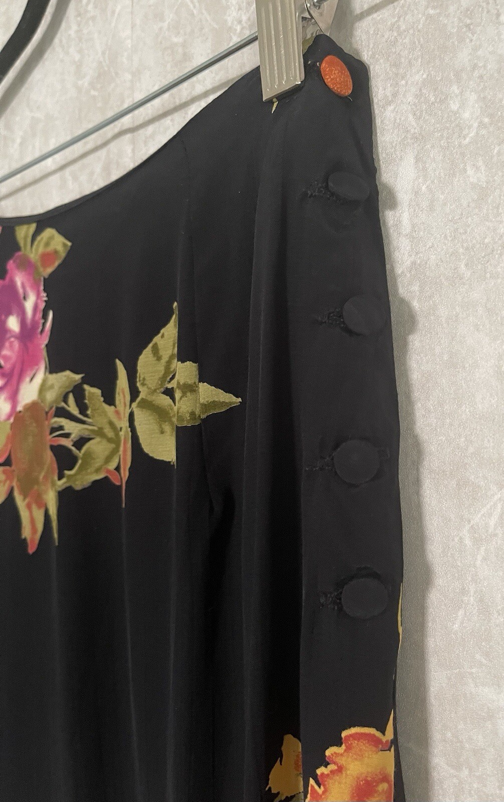 VTG Pamela.B Button Up Blouse/Side Button Blk Floral Maxi Skirt Set Size 6.
