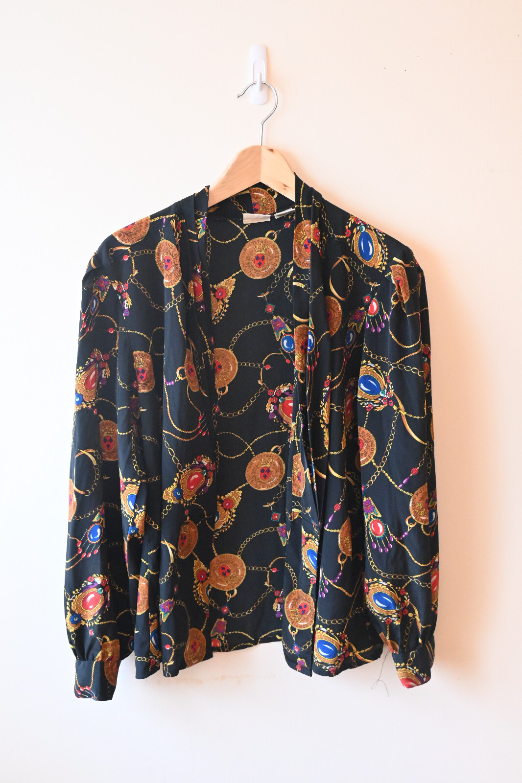Vintage Marlis Secretary Blouse Black Retro Chain Print Pattern 12