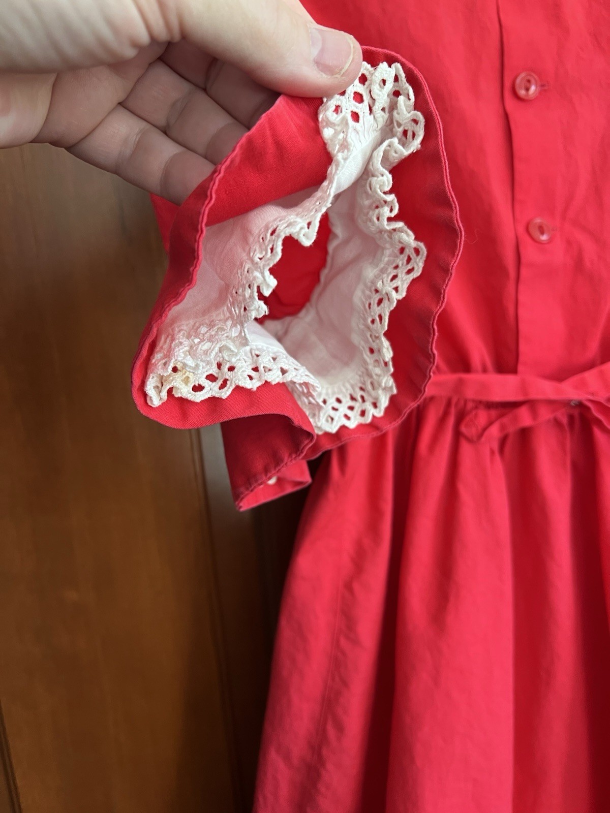 Small Vintage Cottage Core Prairie Hot Red Dress, No Brand