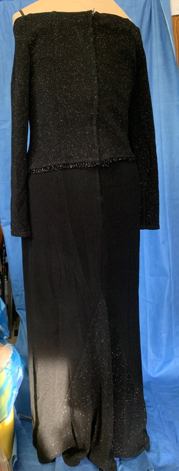VTG Scott McClintock Black Sparkle Gown Long Sleeve Formal Evening Dress SZ 14