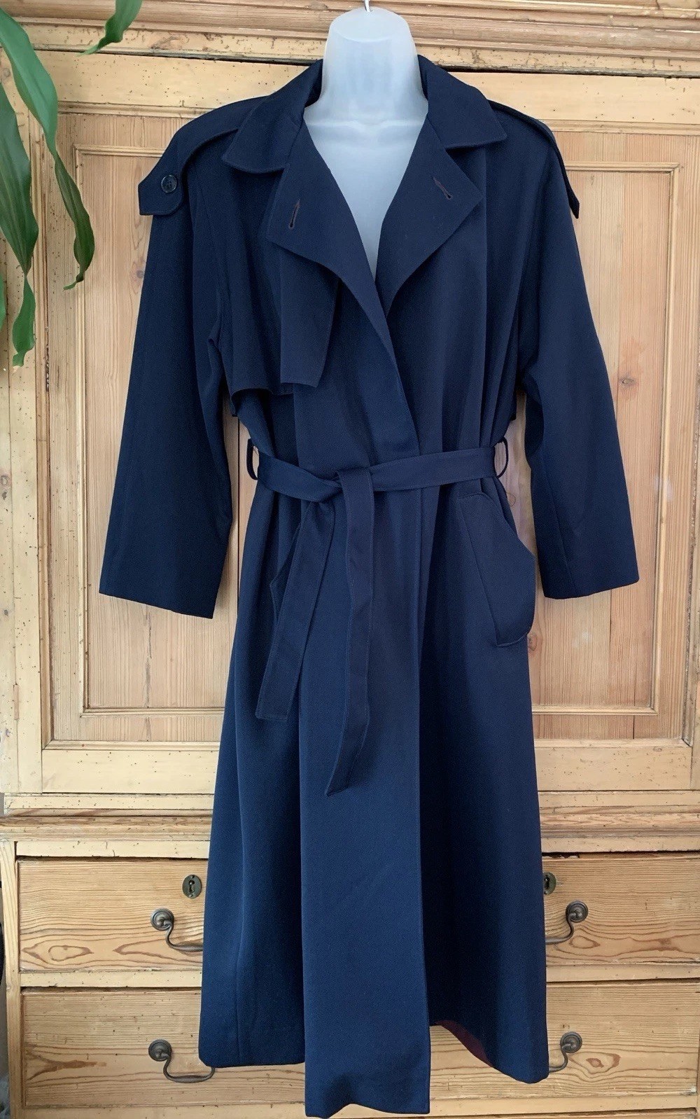 Vtg Sara Roberts Blue Long Trench Coat-CLASSIC Buttons Belt Pockets-Women’s L***