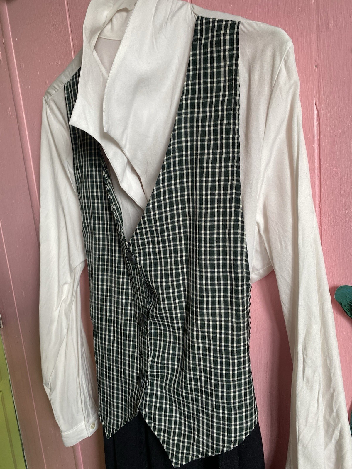 80s 90s Career Wear Shirt Dress With Plaid Vest All One Piece Caroline Wells Col