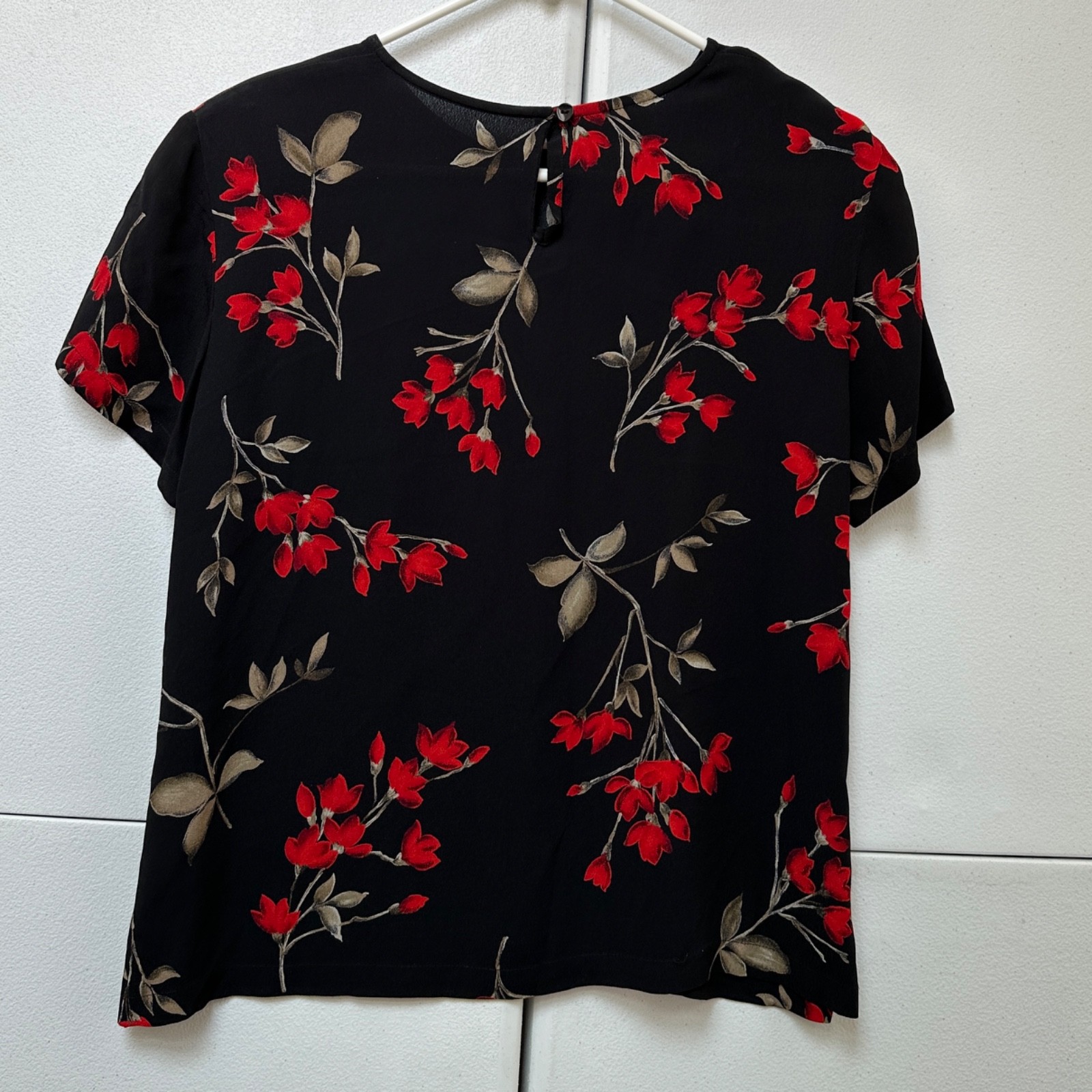 VTG 90s Rena Rowan Black Floral Rayon Blouse 14 Whimsygoth Corporate Goth Top