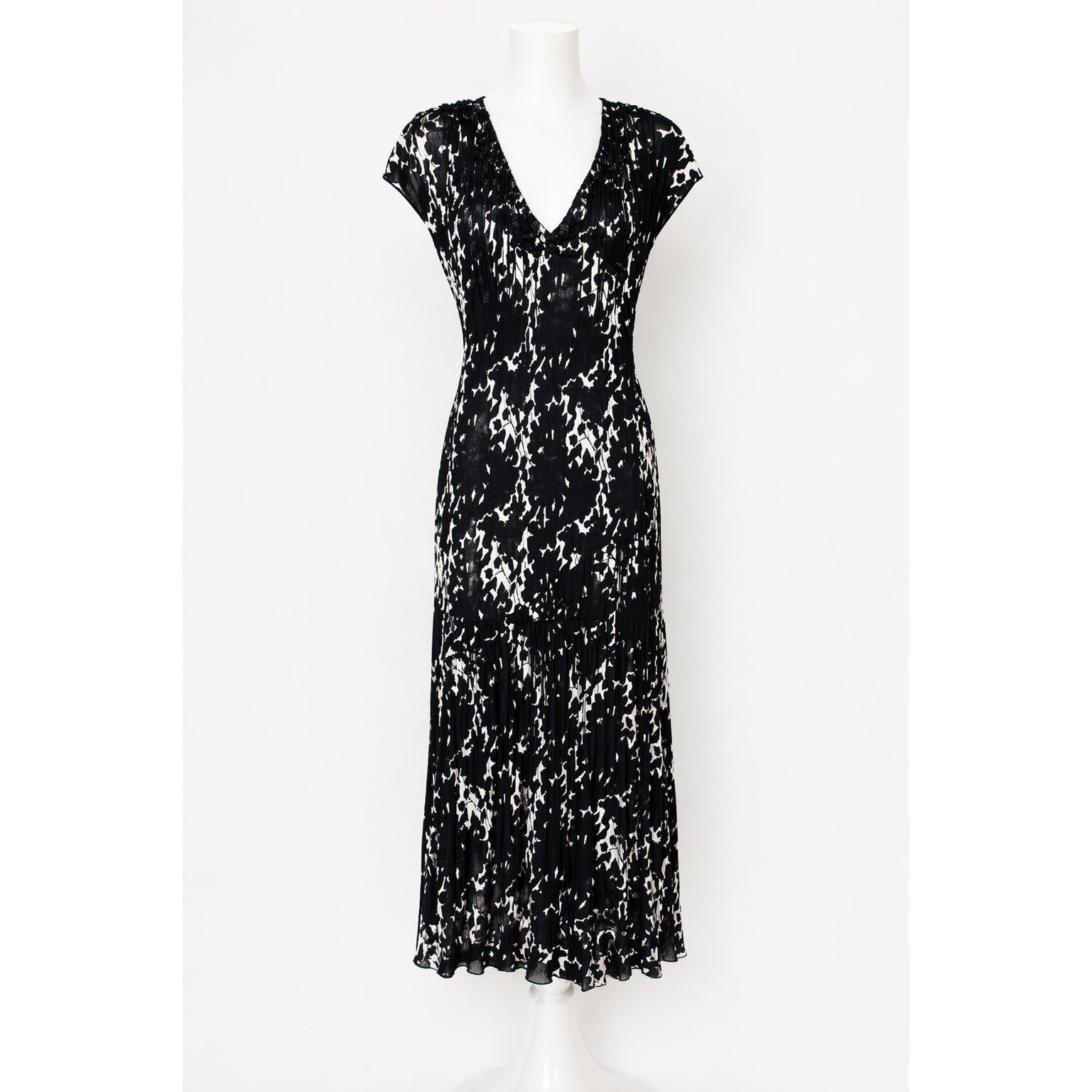 VTG 90s Sheer Black Floral Fringe Neckline Bias Cut Fairy Midi Dress Piano Shaw