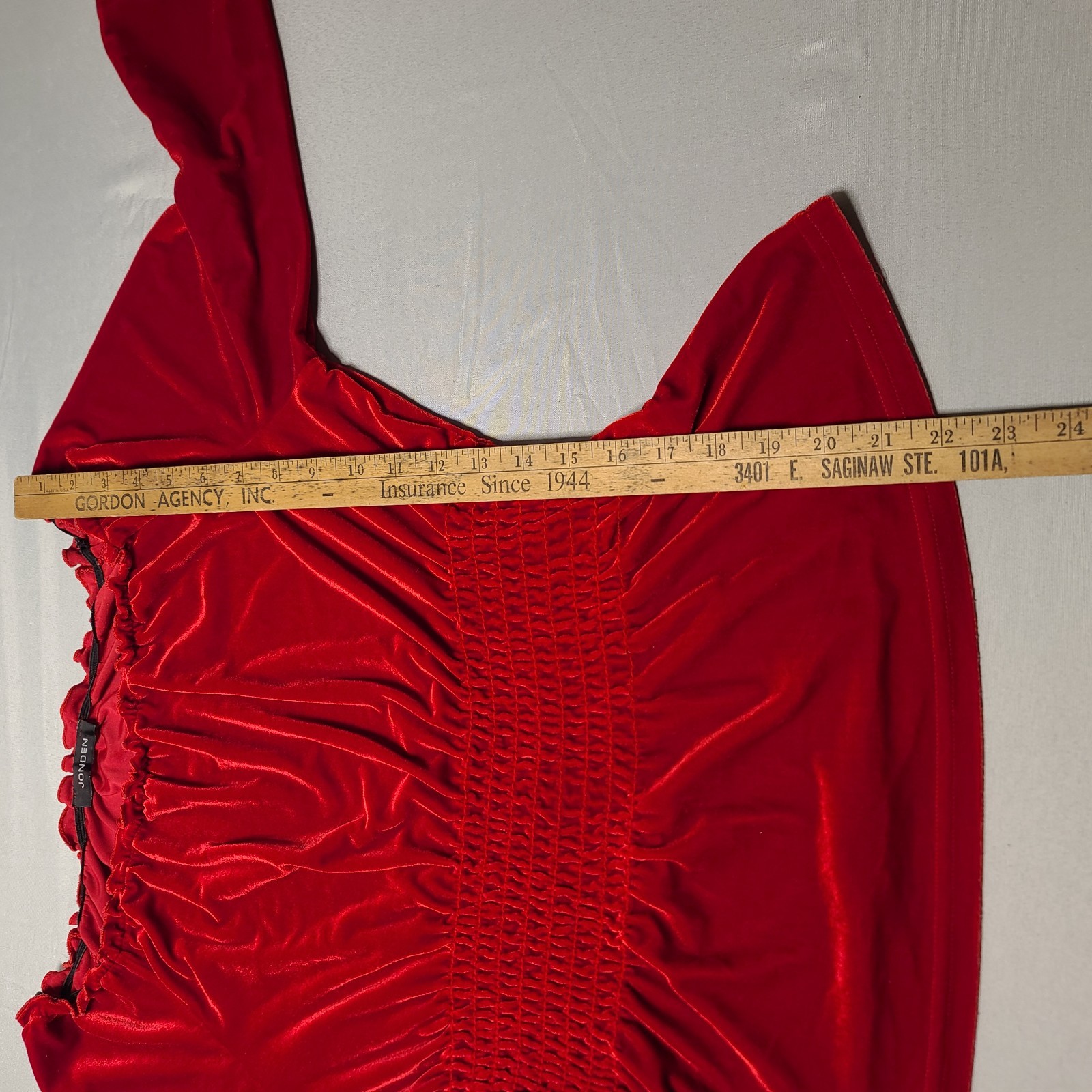 Vintage Jonden Red Velvet Blouse M Square Neck Long Sleeve Smocked Cuffs 90’s