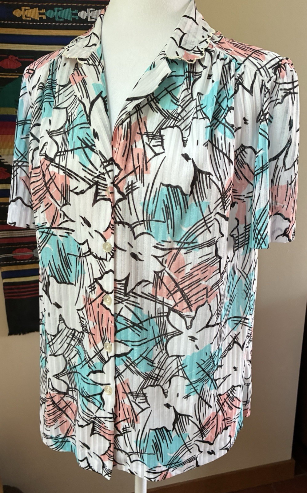 Vintage 80s Graff California Wear Abstract Floral Blouse Grandma Core M USA Made
