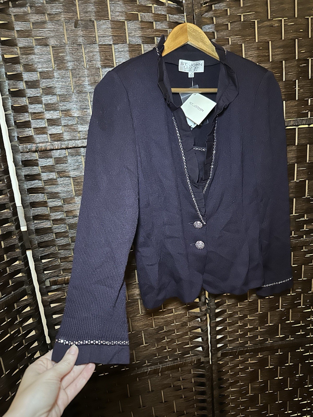 NWT Vtg 2002 St. John Evening Marie Gray Purple Wool Blend Knit Blazer 4 $1150