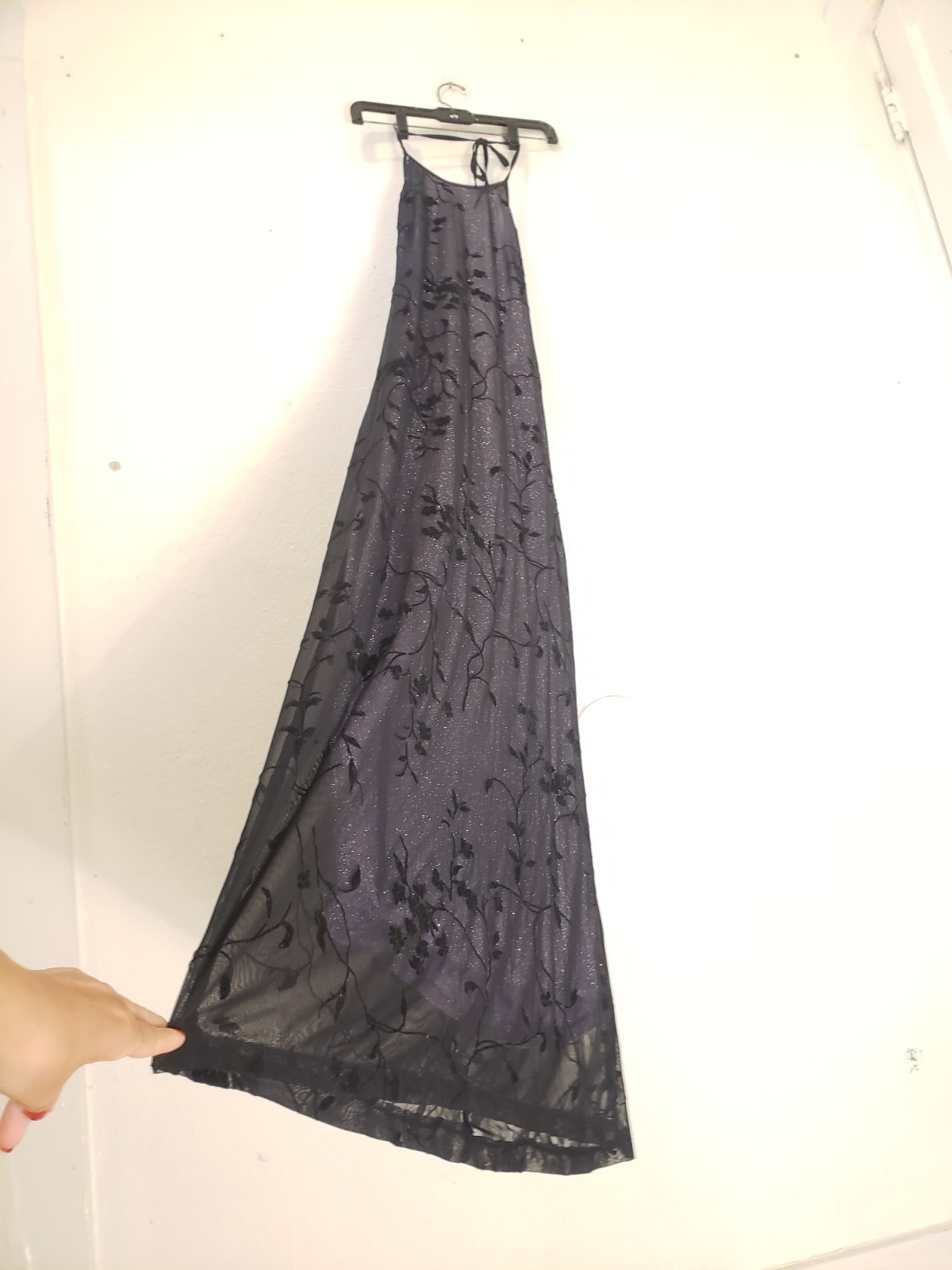 Vtg 90s Rampage Sz M Stretch Mesh Glitter Floral Maxi Dress As Is Whimsigoth