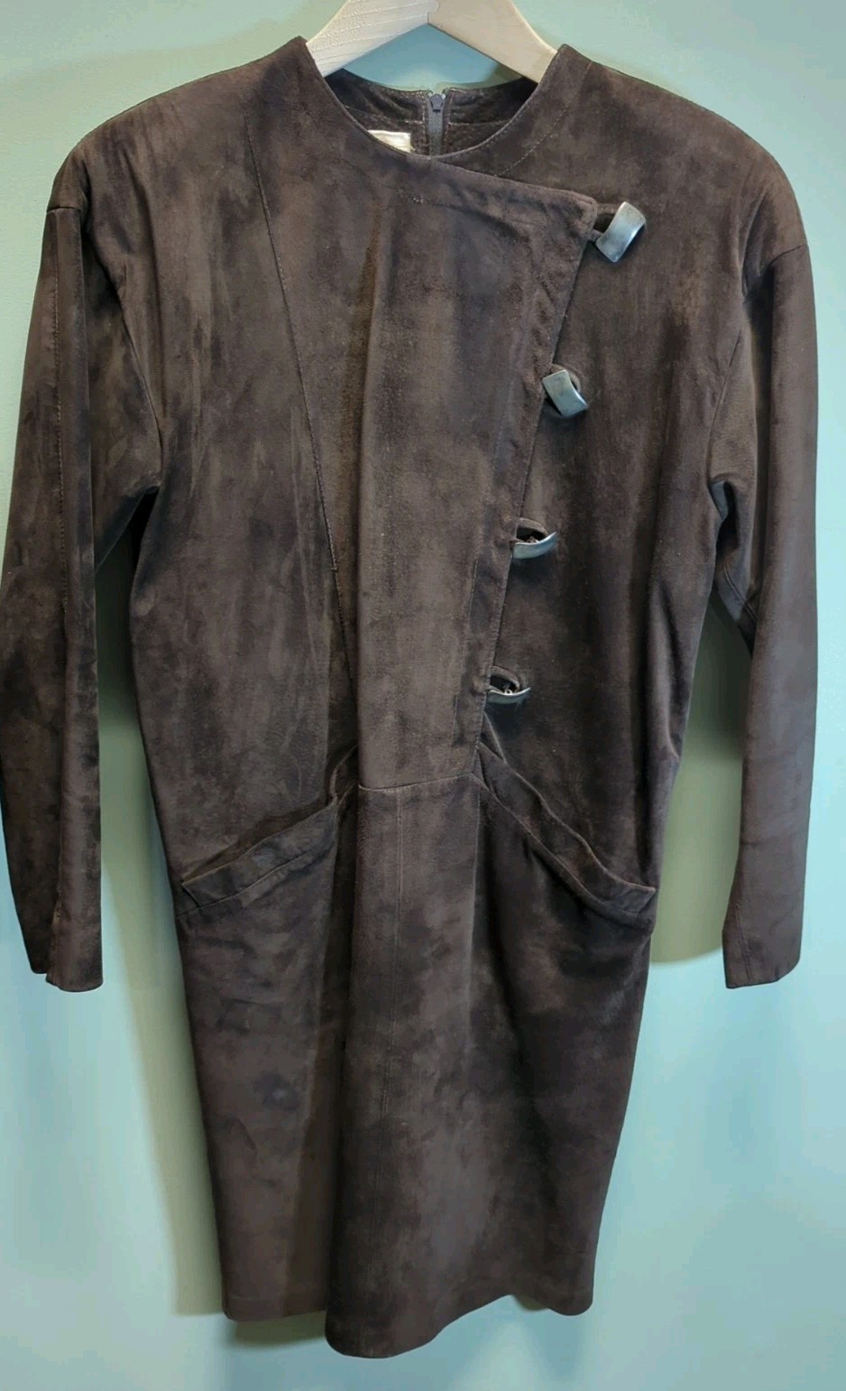 VTG 80s Margaret Godfrey Brown Suede Dress Size 8 Leather Made In Canada POCKETS