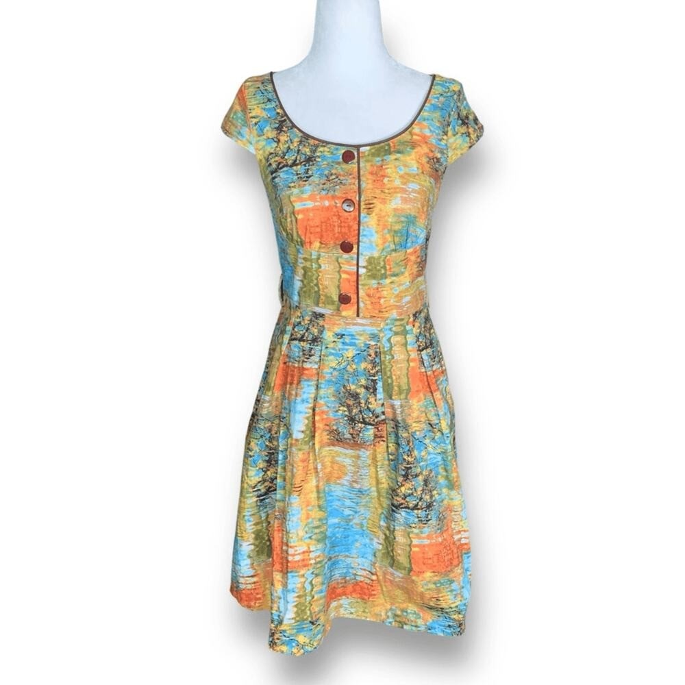 ModCloth x Retrolicious All The Colors Of The Whim Abstract Fall Print Dress