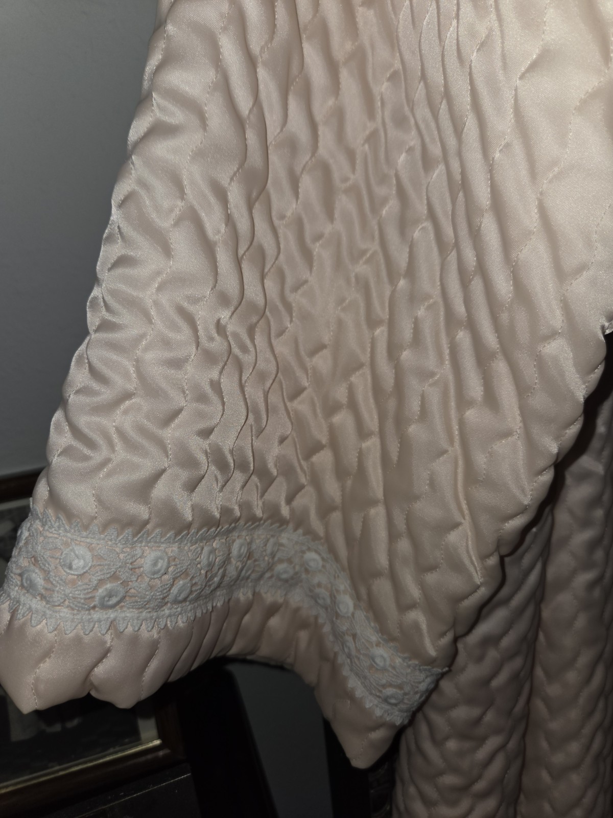 RARE VTG Christian Dior Lingerie Satin Lace Quilted Robe Peach L