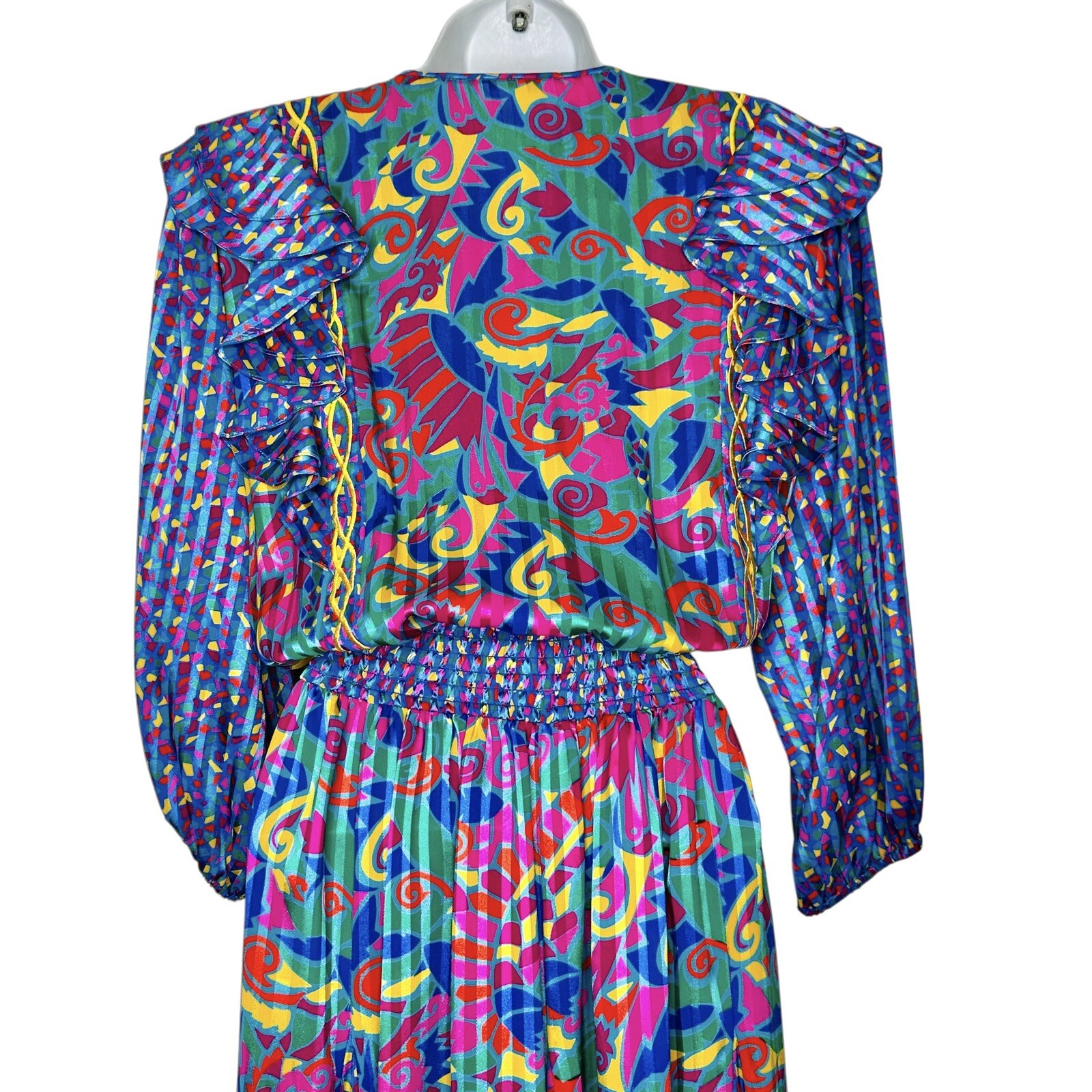 Jaymee Papell Vintage 80’s Beautiful Maxi Dress Cinch Waist Tussles Artsy Sz.Sm