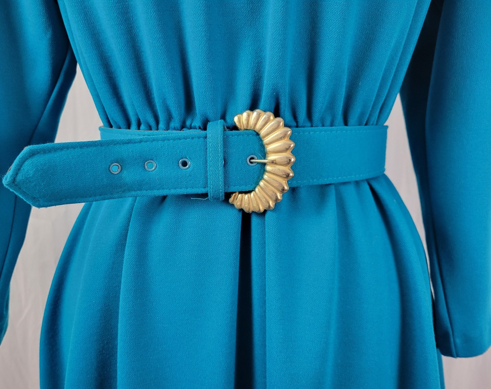 Vintage Impromptu Teal/Turquoise Blouson Dress w Matching Belt Size 12P