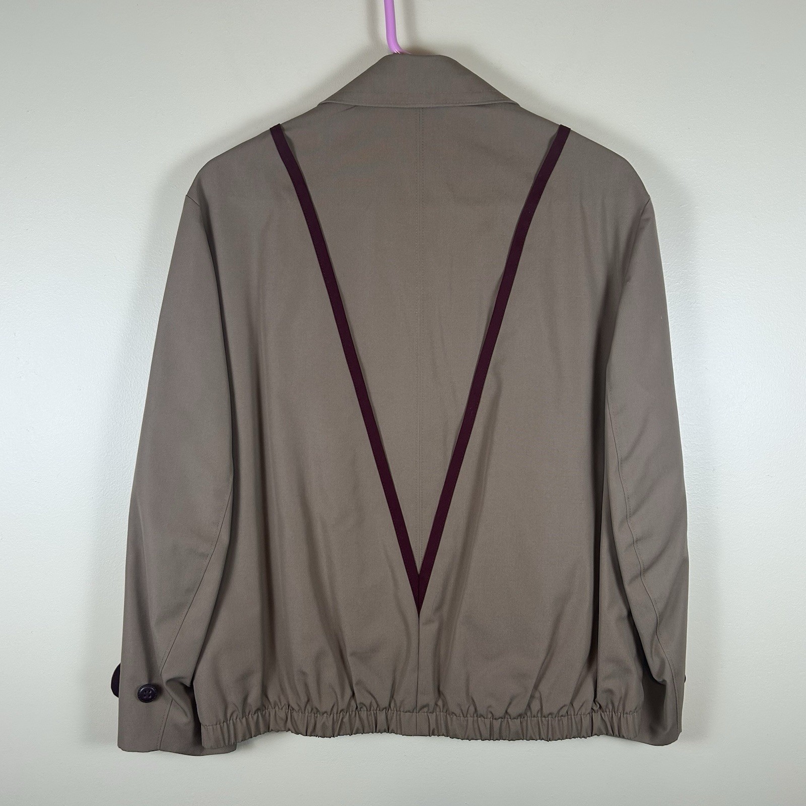 Etienne Aigner 80s Bomber Jacket Windbreaker Tan Brown Trim Zip with Icon Pin 10