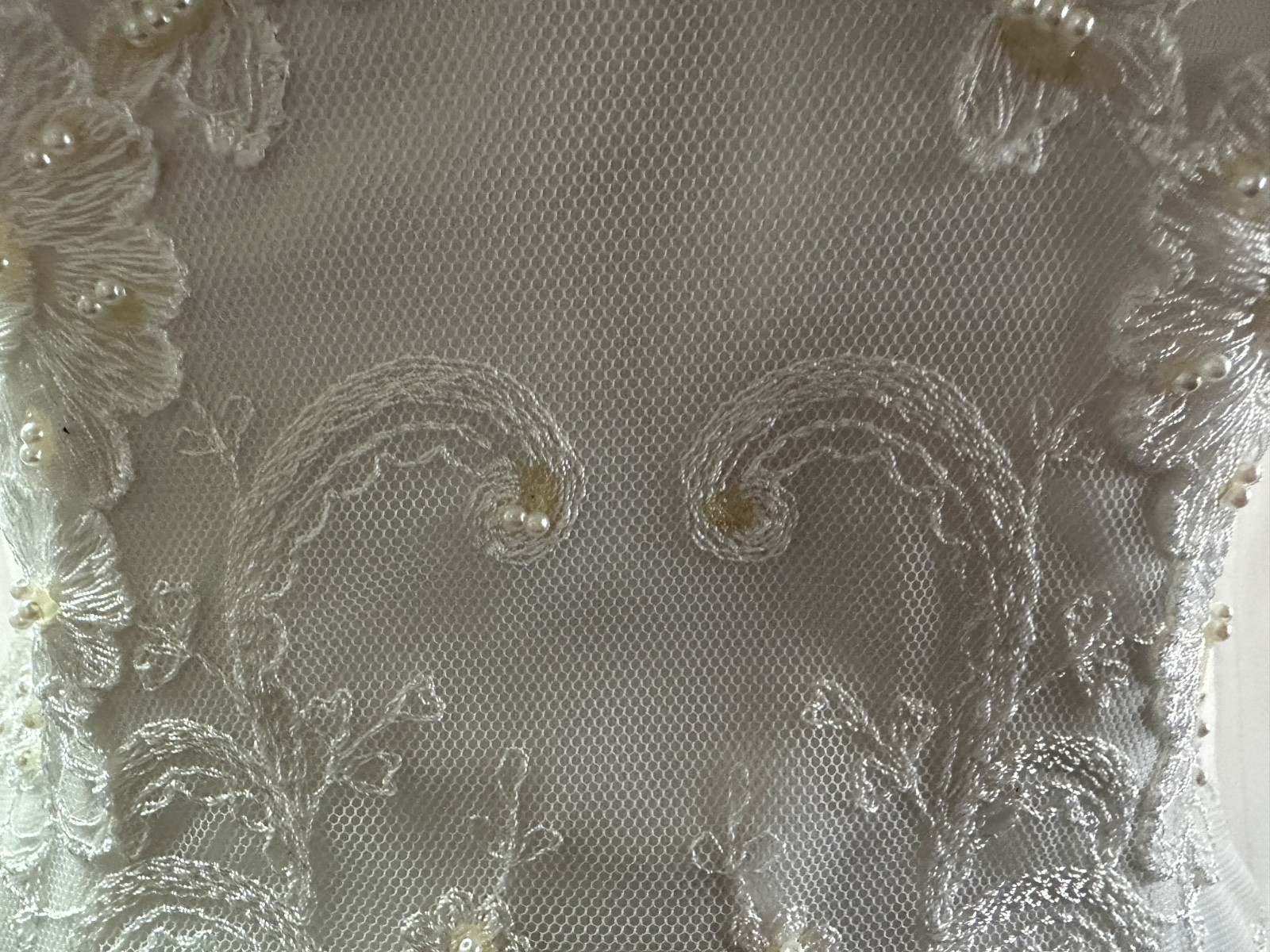 Vintage 1970s White High Neck Nylon Chiffon and Lace Wedding Gown