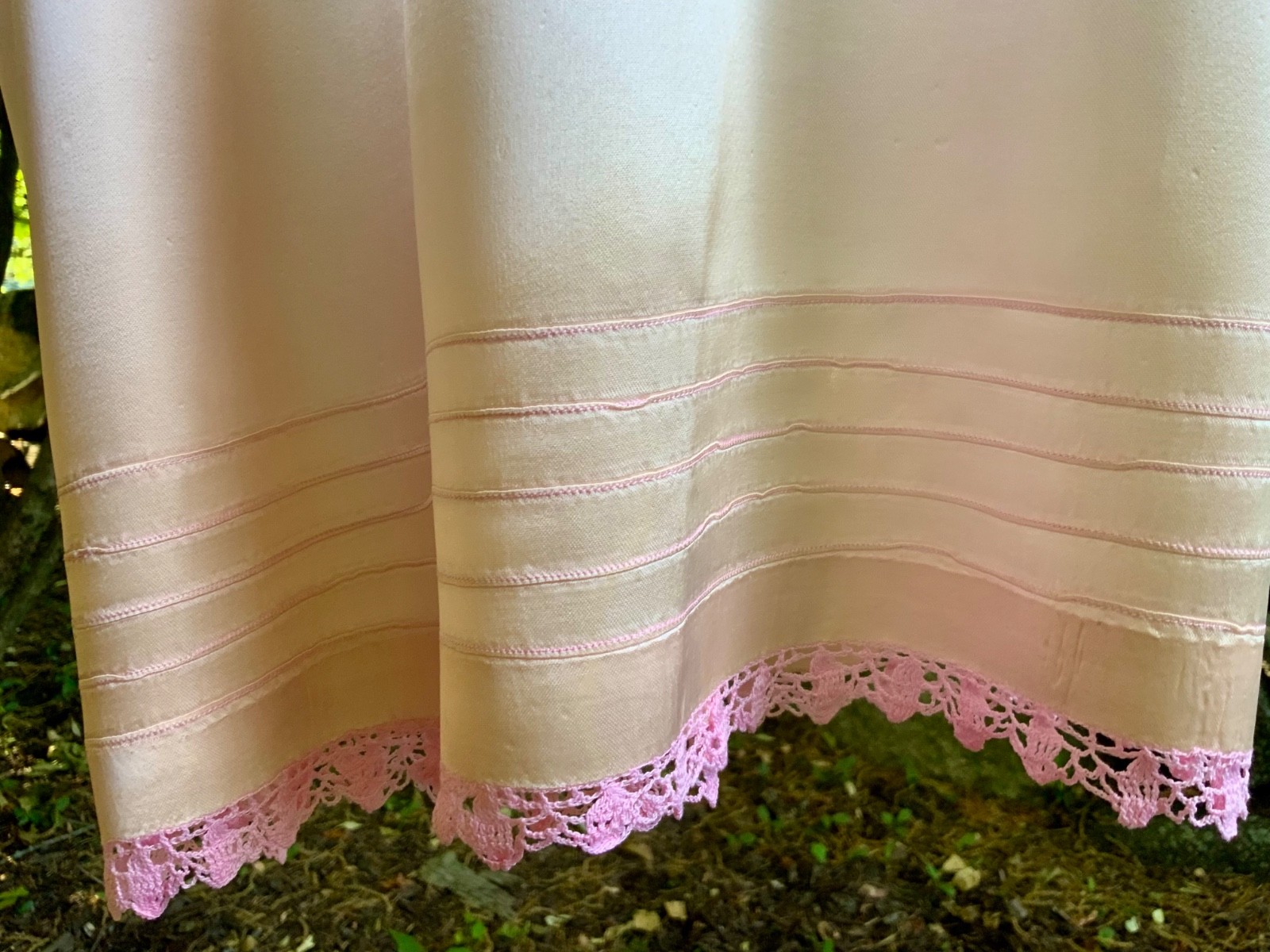 Rare 1930s Blush Pink Satin Boudoir Gown with Embroidery & Ribbon Sash-30DA