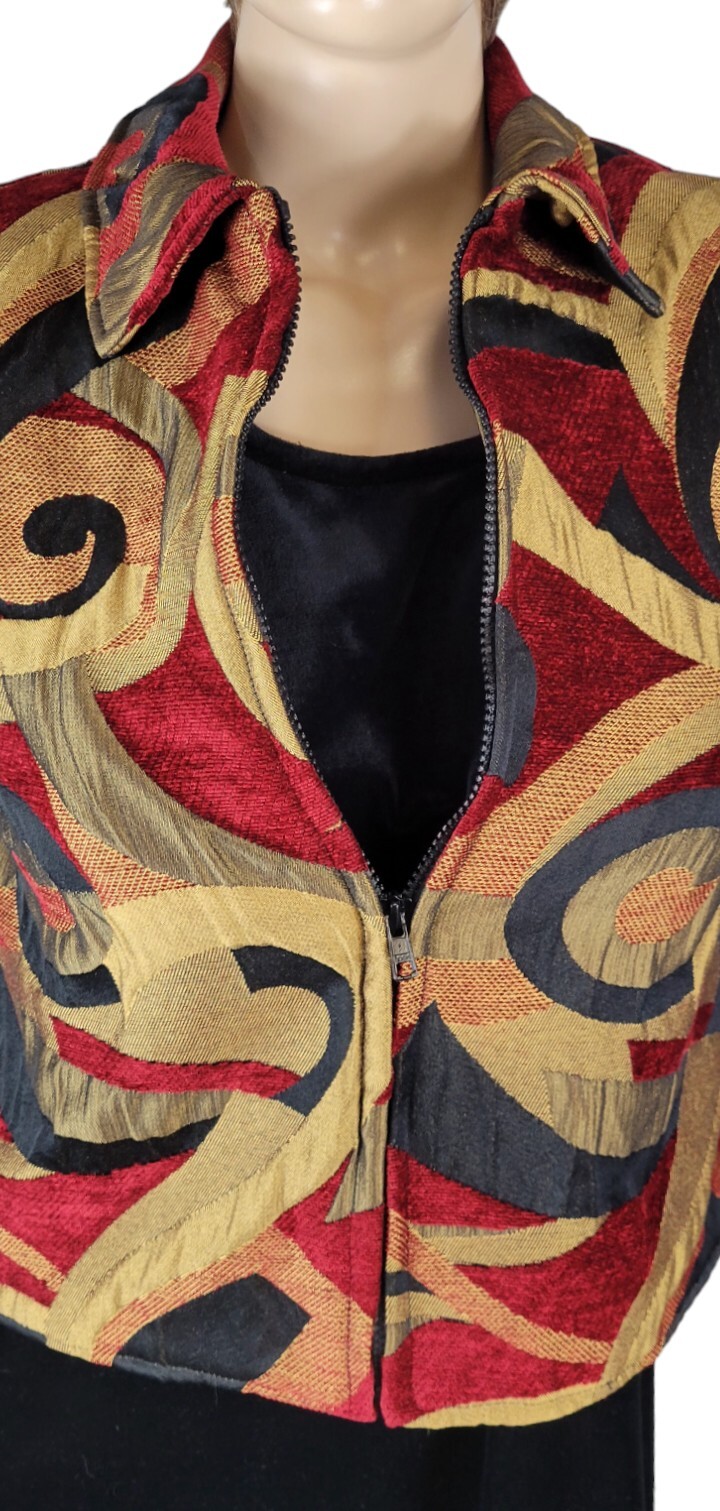 Vintage Painted Pony Uniquely USA Cropped Abstract Velvet Tapestry Jacket Size M